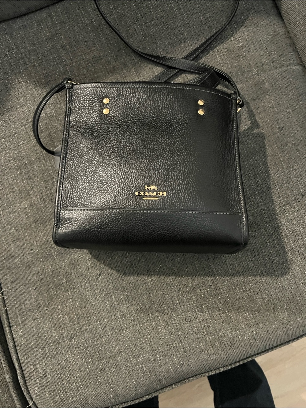 Coach Black Pebbled Leather Shoulder Crossbody with Gold Accents